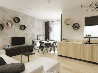 Projekt wnętrza kawalerki na wynajem, And Interior Design And Interior Design Skandinavische Esszimmer
