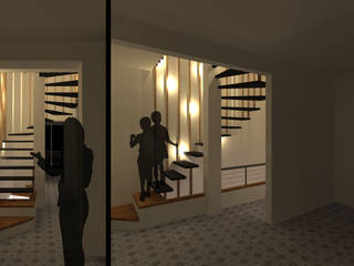 Escalier contemporain, ARKENDAI ARKENDAI Modern corridor, hallway & stairs