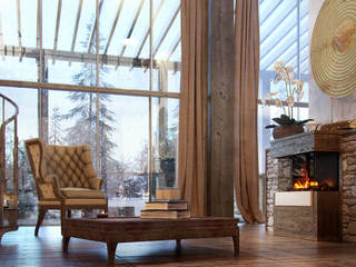 living room (winter), Дмитрий Каючкин Дмитрий Каючкин Rustic style living room