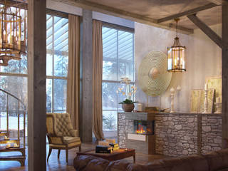 living room (winter), Дмитрий Каючкин Дмитрий Каючкин Rustic style living room