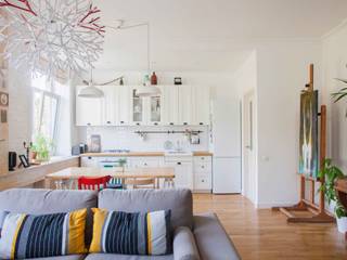 Дизайн квартиры в скандинавском стиле, Mebius Group Mebius Group Ruang Keluarga Gaya Skandinavia