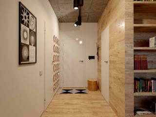 Проект квартиры в стиле эклектичного минимализма, Mebius Group Mebius Group Koridor & Tangga Gaya Eklektik