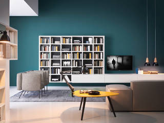 Hängendes Bücherregal mit TV Lowboard Livarea Moderne Wohnzimmer Regale
