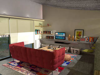 Diseño de cocina y estar para proyecto Casa Primma , Estudio 17.30 Estudio 17.30 Salas de estar ecléticas
