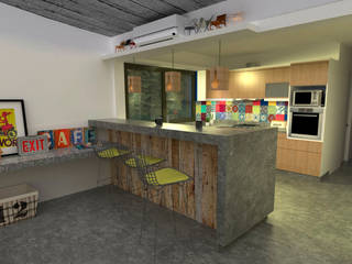 Diseño de cocina y estar para proyecto Casa Primma , Estudio 17.30 Estudio 17.30 Cocinas de estilo ecléctico
