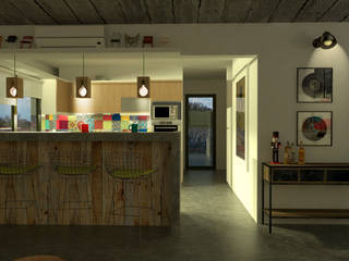 Diseño de cocina y estar para proyecto Casa Primma , Estudio 17.30 Estudio 17.30 オリジナルデザインの キッチン