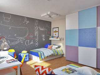 Детская комната с грифельной стеной, IdeasMarket IdeasMarket Habitaciones para niños de estilo ecléctico Tablero DM