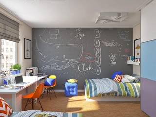 Детская комната с грифельной стеной, IdeasMarket IdeasMarket Eclectic style nursery/kids room Chipboard