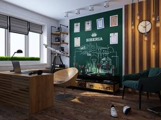 Кабинет с магнитно-грифельным покрытием на стене, IdeasMarket IdeasMarket Industrial style study/office Wood Wood effect