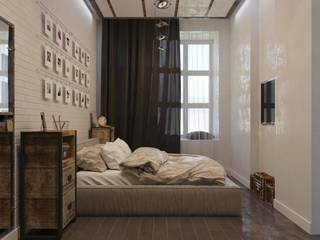 Визуализация Спальни в стиле Лофт, Alyona Musina Alyona Musina غرفة نوم