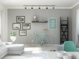 Living of a cycling lover, Elisabetta Goso >architect & 3d visualizer< Elisabetta Goso >architect & 3d visualizer< غرفة المعيشة