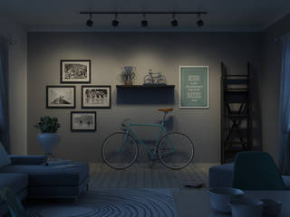 Living of a cycling lover, Elisabetta Goso >architect & 3d visualizer< Elisabetta Goso >architect & 3d visualizer< Гостиная в скандинавском стиле