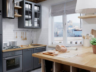 Малогабаритная квартира, Elena Arsentyeva Elena Arsentyeva Кухня в скандинавском стиле Дерево Эффект древесины