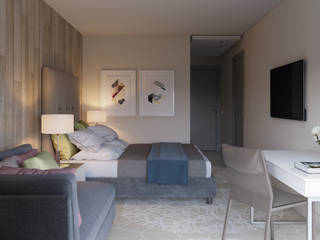 Один из номеров отеля в Германии.Визуализация., Aleksandra Kostyuchkova Aleksandra Kostyuchkova Minimalist bedroom