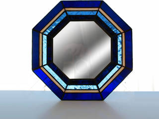 ステンドグラス 風水八角鏡, ステンドグラス アトリエ ダブルオウエイト ステンドグラス アトリエ ダブルオウエイト Asiatische Wände & Böden Glas Blau