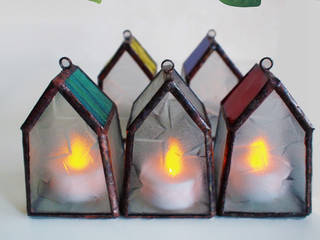 ちいさいおうちの小さい灯り, ステンドグラス アトリエ ダブルオウエイト ステンドグラス アトリエ ダブルオウエイト Modern Bedroom Glass