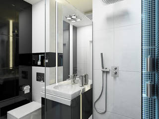 INVENTIVE INTERIORS - Męskie mieszkanie b&w, Inventive Interiors Inventive Interiors 現代浴室設計點子、靈感&圖片