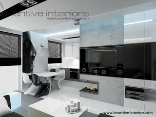 INVENTIVE INTERIORS - Męskie mieszkanie b&w, Inventive Interiors Inventive Interiors ミニマルデザインの リビング コンクリート