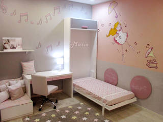 Dormitorio niña con cama plegable, Alábega Alábega Habitaciones para niños de estilo moderno