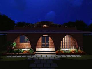 eco-friendly bunglow by Ar.Ankit Kankariya, Kankariya Developers Kankariya Developers Country style balcony, veranda & terrace Bricks Wood effect