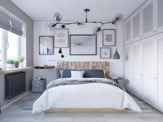 Малогабаритная квартира, Elena Arsentyeva Elena Arsentyeva Scandinavian style bedroom Wood White