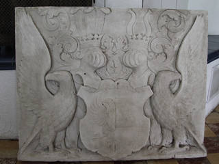 XL Stuckplatte Motivplatte 90x70cm Burg Schloss Reliefplatte Wappen Adler Ritter, S+H S+H 牆面 陶器