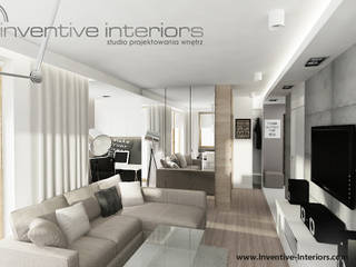 INVENTIVE INTERIORS - Męskie mieszkanie z betonem, Inventive Interiors Inventive Interiors Industriale Wohnzimmer Holz Holznachbildung