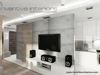 INVENTIVE INTERIORS - Męskie mieszkanie z betonem, Inventive Interiors Inventive Interiors Industriale Wohnzimmer Beton