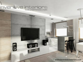 INVENTIVE INTERIORS - Męskie mieszkanie z betonem, Inventive Interiors Inventive Interiors Industriale Wohnzimmer Beton