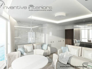 INVENTIVE INTERIORS- Projekt apartamentu nad morzem 30m2, Inventive Interiors Inventive Interiors غرفة المعيشة رخام