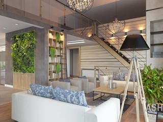 Лофт в Акбердино, Студия авторского дизайна ASHE Home Студия авторского дизайна ASHE Home Industrial style living room