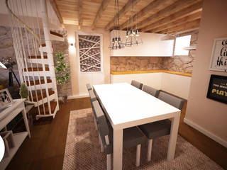 ​Projecto de Decoração Mezanino., Andreia Louraço - Designer de Interiores (Email: atelier.andreialouraco@gmail.com) Andreia Louraço - Designer de Interiores (Email: atelier.andreialouraco@gmail.com) Modern dining room Wood Grey