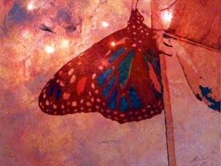 Roter Schmetterling - LED Leuchtbild, Originalgemälde auf Leinwand mit LEDs, 40 x 40cm, Acrylmalerei, rot, rosa, pink, magenta, Collage, Lichtgebilde Lichtgebilde Lebih banyak kamar