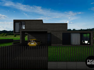 Dom z płaskim dachem w krajobrazie polskiej wsi, DISM Architekci DISM Architekci Rumah Modern Kayu Wood effect