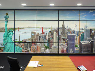 Illusionsmalerei I Wandmalerei- the skyline, fialkowske design fialkowske design Modern study/office