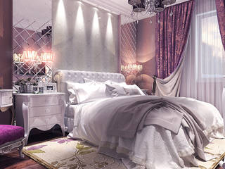 Проект спальни с гардеробной в частном коттедже, Your royal design Your royal design クラシカルスタイルの 寝室 紫/バイオレット