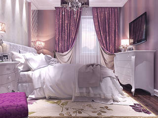 Проект спальни с гардеробной в частном коттедже, Your royal design Your royal design Classic style bedroom Purple/Violet