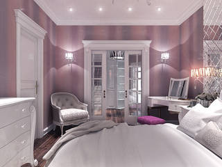 Проект спальни с гардеробной в частном коттедже, Your royal design Your royal design クラシカルスタイルの 寝室 紫/バイオレット