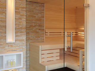puristische Sauna in hellen Tönen, Erdmann Exklusive Saunen Erdmann Exklusive Saunen Casas de banho modernas