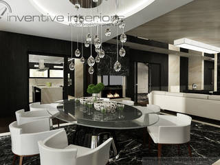 INVENTIVE INTERIORS – Czerń i beż w luksusowym domu, Inventive Interiors Inventive Interiors غرفة السفرة