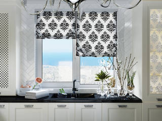 Ар-деко в черно-белых тонах для кухни столовой , Студия дизайна ROMANIUK DESIGN Студия дизайна ROMANIUK DESIGN モダンな キッチン
