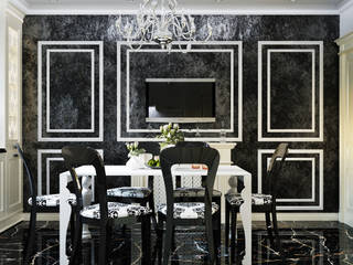 Ар-деко в черно-белых тонах для кухни столовой , Студия дизайна ROMANIUK DESIGN Студия дизайна ROMANIUK DESIGN Cocinas de estilo moderno