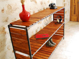 Meuble indus console en tuyau acier noir et bois, La Fabrik de Fred La Fabrik de Fred Modern Corridor, Hallway and Staircase Iron/Steel