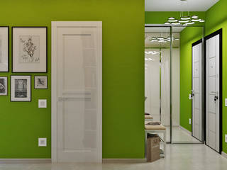 Свежие краски в интерьере кухни и прихожей, Студия дизайна ROMANIUK DESIGN Студия дизайна ROMANIUK DESIGN Pasillos, vestíbulos y escaleras minimalistas
