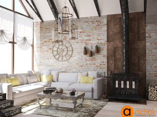 Атмосфера комфорта с изюминкой: кованые изделия, Artichok Design Artichok Design Industrial style living room Bricks