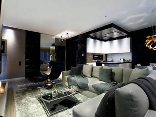 Elegancki apartament, w którym króluje czerń, FLOW Franiak&Caturowa FLOW Franiak&Caturowa Salas modernas
