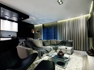 Elegancki apartament, w którym króluje czerń, FLOW Franiak&Caturowa FLOW Franiak&Caturowa Modern living room
