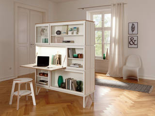 setup: Der Wohnbaukasten , Pragmatic Design® by studio michael hilgers Pragmatic Design® by studio michael hilgers Modern Study Room and Home Office Desks