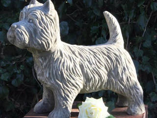 Sandstein Steinguss grosser Hund WEST HIGHLAND TERRIER Westy Westie frostfest 22 kg Gartenfigur Stein, stone - and - home stone - and - home Klasyczny ogród Kamień