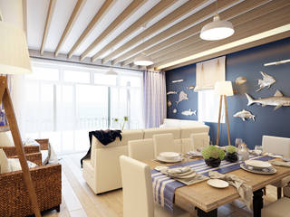 Эллинг у моря, BURO'82 BURO'82 Ausgefallene Wohnzimmer Holz Blau